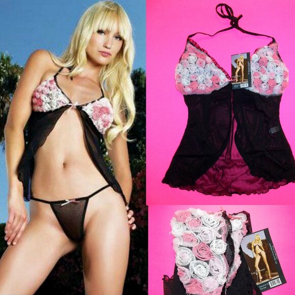 Leg Avenue 2 Pc. Mesh babydoll and G-string panties, Plus Size - Picture 1 of 3